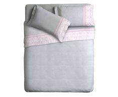 Ipersan Complet pour Lit - 2 Place - Gris/Rose - 100% coton