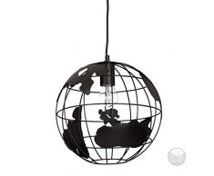 Relaxdays Lampe à suspension abat-jour boule globe monde métal luminaire plafond à 30 cm, noir