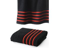 Drap De Bain 100x150 cm 100% Coton - 550 GR/M2 Noir avec Liserets Rouge