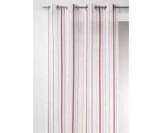 Home Maison 09371-8-AL Voilage Etamine Rayures Verticales avec Oeillets Ronds Lie de Vin/Argent 140 x 260 cm