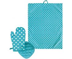 laroom 13672Â âÂ Set Torchon Cuisine et Gants Four Taupes, Couleur Bleu