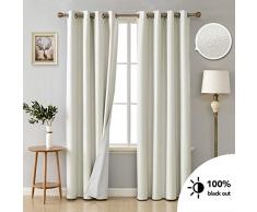 Deconovo Rideaux 100% Occultant Fenêtre Oeillet Faux Lin Isolation Thermique Chambre avec Revêtement de Couche 2 Pcs, Beige, 117x229cm