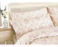 Riva Paoletti Taie doreiller en Toile de Jouy Fleurie avec Bordure passepoilée 200 Fils au cm2, 100 % Lavable en Machine, 50 x 75 cm, Coton, Bleu, Coton, Rose, Single Pillow Case