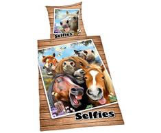 Herding SELFIES Cheval Parure de Lit, Réversible, Housse de Couette 135 x 200 cm, Taie dOreiller 80 x 80 cm, Coton/Renforcé
