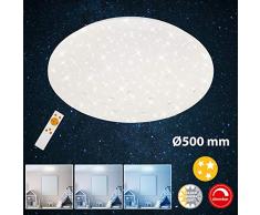 Briloner Leuchten 3422-016 LED, plafonnier avec décor étoilé et Cristaux, dimmable, contrôle Thermique, télécommande, avec Fonction veilleuse, 48 Watts, 4000 lumens, Blanc, à 50cm, Métal, W