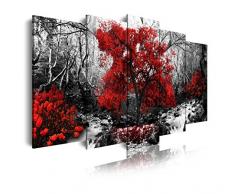 Dekoarte 267 - Tableau moderne sur toile montÃ© sur cadre en bois 5 piÃ¨ces XXL ,nature arbre rouge, 200x100cm