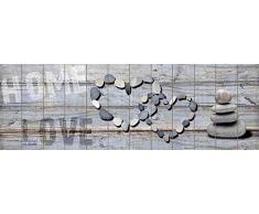 Innova FP06922 Tableau Impression sur Bois 40x120 cm, Design cÅur en Galets entrelaÃ§Ã©s Home, Love, Gris/Beige/Blanc