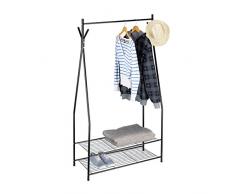 Relaxdays Portant à vêtements SANDRA tringle cintre rangement 2 compartiments rangement chaussures bottes en métal HxlxP: 162 x 90 x 40 cm, noir