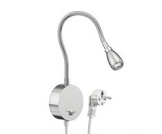 Parlat LED Ampoule de Lecture/Applique Han, col de Cygne, Chrome, Interrupteur, fiche, Blanche-Chaude