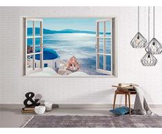 Oedim â Vinyle pour fenêtre à la mer de Grèce â 50 x 40 cm â Adhésif Inclus â Décoration de la pièce â Autocollant adhésif â Multicolore â Design Professionnel
