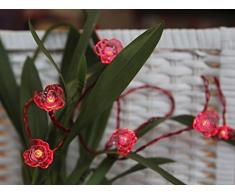 Star Viola-Battery Guirlande LED 10 fleurs rouges LED rouges à piles Câble transparent Boîte à fenêtre, 1,35 m