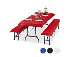 Relaxdays Ensemble pour Tente Coussins, 3 piÃ¨ces,Nappe pour la Table 250x100cm, 2 Housses bancs, Lavable, Rouge