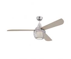 72208 Ventilateur de plafond dâintérieur Graham de 132cm en nickel lustré, kit dâéclairage LED à variateur avec abat-jour cage et verre opale dépoli, télécommande incluse