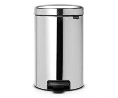 Brabantia 113581 Poubelle à Pédale Newicon avec Seau en Plastique, 12 L - Acier Inoxydable Brillant
