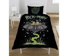 Parure de lit Classique en Polyester/Coton avec Motif de Soucoupe Volante de Rick et Morty Multicolore pour lit Simple, Polyester-Coton., Multicolore, 135 x 0.5 x 200 cm