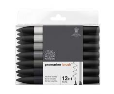 Winsor & Newton Promarker Brush Set de 12 Marqueurs + 1 blender Tons Neutres