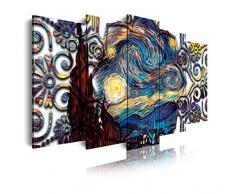 Dekoarte 435 - Tableau moderne sur toile montÃ© sur cadre en bois 5 piÃ¨ces XXL, style La nuit Ã©toilÃ©e Van Gogh , 200x100cm