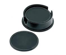 Cescahide Cuir Rond Dessous de Verre Ensemble - Noir