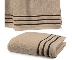 Drap De Douche 70x140 cm 100% Coton - 550 grS/m2 Beige avec Liserets Choco