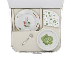 DEGRENNE 231761 Les Amis du Potager Valisette Dessert + Assiette Creuse + cuillère à café + Bavoir, Multicolor