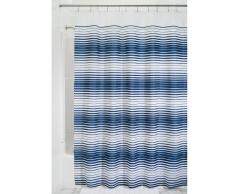 InterDesign Enzo rideau de douche imperméable, rideau douche à rayures en polyester, rideau baignoire avec Åillets renforcés, bleu marine / blanc