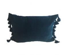 Ragged Rose Coussin en Velours avec Pompons Bleu pÃ©trole 30 x 50 cm