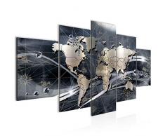 Tableau decoration murale Carte du monde 200 x 100 cm - XXL Impression sur Toile Salon Appartment 5 Parties - prêt à accrocher - 106851c