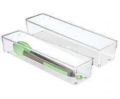 iDesign 53030M2EU Tiroir de Cuisine Linus pour Couverts, spatules, Objets Divers - Pack de 2, 10,16 x 40,64 x 7,62 cm, Transparent, Plastique