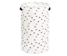 iDesign Panier Rangement, Bac Rangement Rond et pliable en Mélange Coton et Polyester à 2 Poignées, Panier à Linge à Pois pour Placard, Chambre, Buanderie et Salon, Noir et Blanc