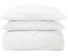 Just Contempo Parure de lit rétro avec housse de couette et taies doreiller à fronces et motif fleuri, Mélange de coton, crème, King