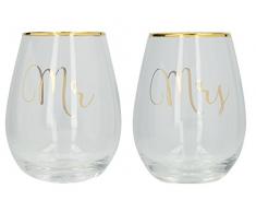 Creative Tops Ava Mrs décoré Verres à vin, 590 ML (Lot de 2), Clair/doré, 9 x 9 x 12 cm