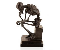 Arte Dal Mondo EP073 Squelette penseur Statue Sculpture Moderne en Bronze avec Base en marbre, 25 x 16,5 x 13 cm