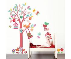 R00393 Stickers Muraux Arbre Fleurs Papillons Ecureuil Décoration Murale Chambre Denfants Maternelle