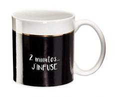Draeger - Mug Original - Tasse à Thé à Offrir en Cadeau à Vos Proches - Tasse à Café en Porcelaine Fine - 350 ML 8 cm de diamètre x 8,5 cm de Hauteur (« 2 Minutes jâInfuse »)