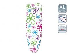 Leifheit Cotton Classic Trend Flowers Housse de rechange pour Table Ã Repasser, White, 140 x 45 cm