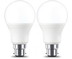 AmazonBasics Ampoule LED Ã baÃ¯onnette B22, 9 W (Ã©quivalent ampoule incandescente de 60W), [Classe Ã©nergÃ©tique A+], Non compatibles avec variateur dintensitÃ©, Blanc Chaud - Lot de 2