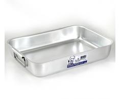 Pentole Agnelli Plat Ã rÃ´tir de Forme rectangulaire Ã Bord Haut, Poids Moyen, avec Coins arrondis et poignÃ©es coudÃ©es sans Rivets, argentÃ©, en Aluminium 65 x 43 x 10Â cm Argent