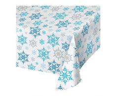 Creative Converting 317151Â ImprimÃ© sur Tout Le Short Plastic Table Cover, 137,2Â x 259,1Â cm, tourbillons de Flocon de Neige