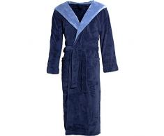 CelinaTex Texas Peignoir De Bain, Capuche, De Deux Couleurs, Longue, Poches Appliquées, Femme, Homme, Unisexe, Microfibre, Laine Polaire de Corail XXXL Bleu foncé/Bleu médian