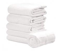 iDesign ensemble serviettes de bain (lot de 6), petites serviettes en coton au design tissé, serviettes douces et absorbantes avec accroches pour évier ou WC invités, blanc