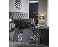 Dazzle Parure de lit Glamour avec Housse de Couette Ã Paillettes, Polyester, Charbon, Super King