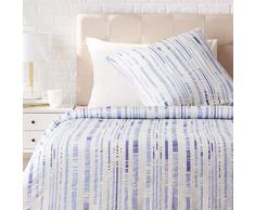 AmazonBasics Parure de lit avec housse de couette en satin, 135 x200 cm / 80 x 80 cm x 1, Rayures bleu glace texturÃ©es