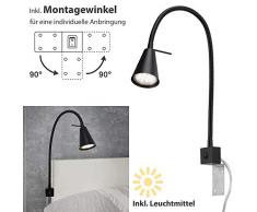 Briloner Leuchten 2080-015 LED, Lampe de Chevet avec Bras Flexible, Interrupteur Marche/arrÃªt Inclus, 4 Watt. 400 lumens, 3.000 Kelvin, Noir, 4 W