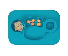 InterDesign IDjr assiette bébé, set de table enfant antidérapant en silicone, assiette ventouse avec motif de singe, turquoise