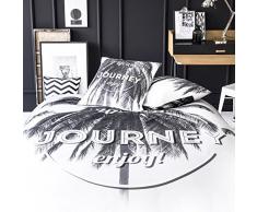 TODAY Parure de lit 2 Personnes Black&White Life - Housse de Couette 220x240 cm + 2 taies doreiller 63x63cm, Coton, Gris/Blanc