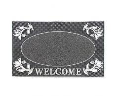 JVL Welcome Tapis de Porte dentrÃ©e de Sol en PVC Ã Aspect MÃ©tallique Rectangulaire et RÃ©sistant, Argent/Noir, 45 x 75 cm