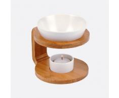 Pajoma - Brûle-Parfum en Bois avec coupelle en céramique - Marron/Blanc