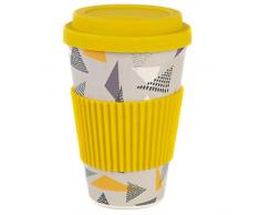 CAMBRIDGE Mug Ã emporter rÃ©utilisable CM06607 Retro Diamond sans bisphÃ©nolÂ A, Bambou, Jaune/Gris, 473Â ML