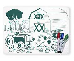 modern-twist Enfants Mark-Mat Coque en Silicone de coloriage Set de Table avec 4Â marqueurs effaÃ§ables Ã Sec, Lettres de lalphabet Animaux, Farm Buddies, 1 Placemat + 4 Markers
