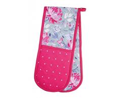 Kitchen Craft 100% Fleur Imprimé Double Gants de Cuisine, 86 x 18 cm (86,4 x 17,8 cm) â Gris/Rose, Coton, Gris/Rose, 87.5 x 1 x 18.5 cm